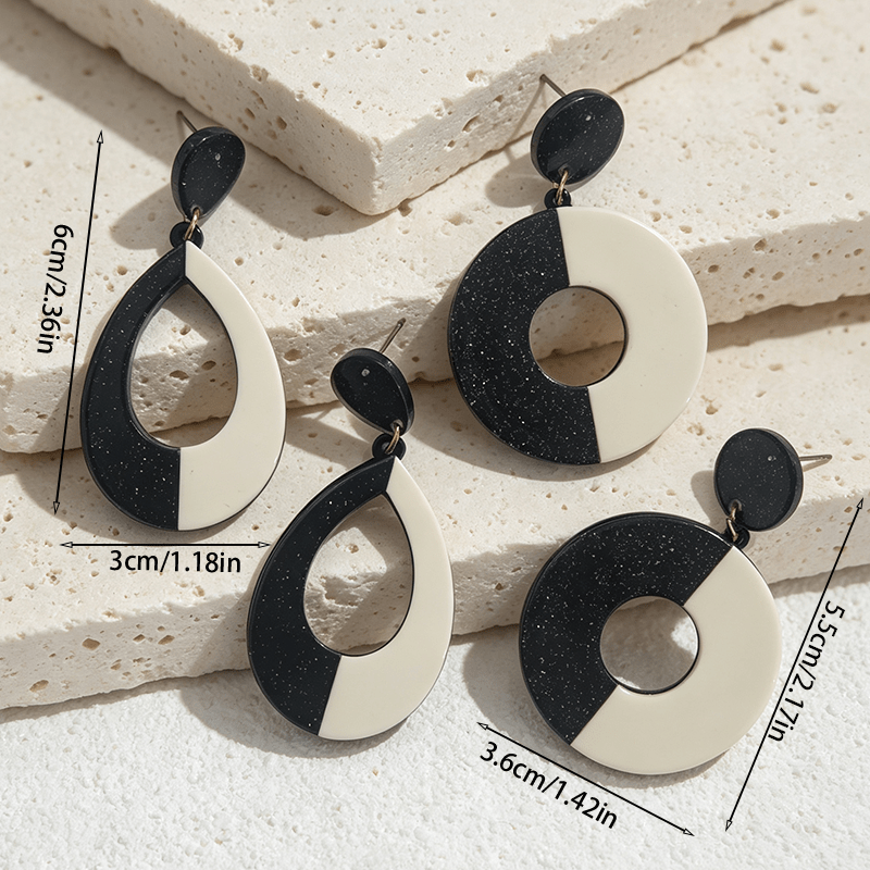 2 Pairs Bohemian Two-Tone Hollow Teardrop Earrings, Versatile